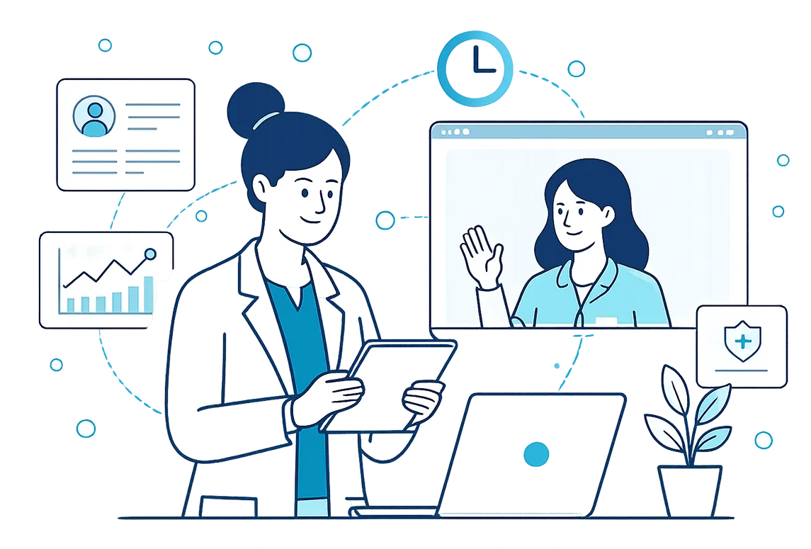 A clinician consulting with a patient over video call