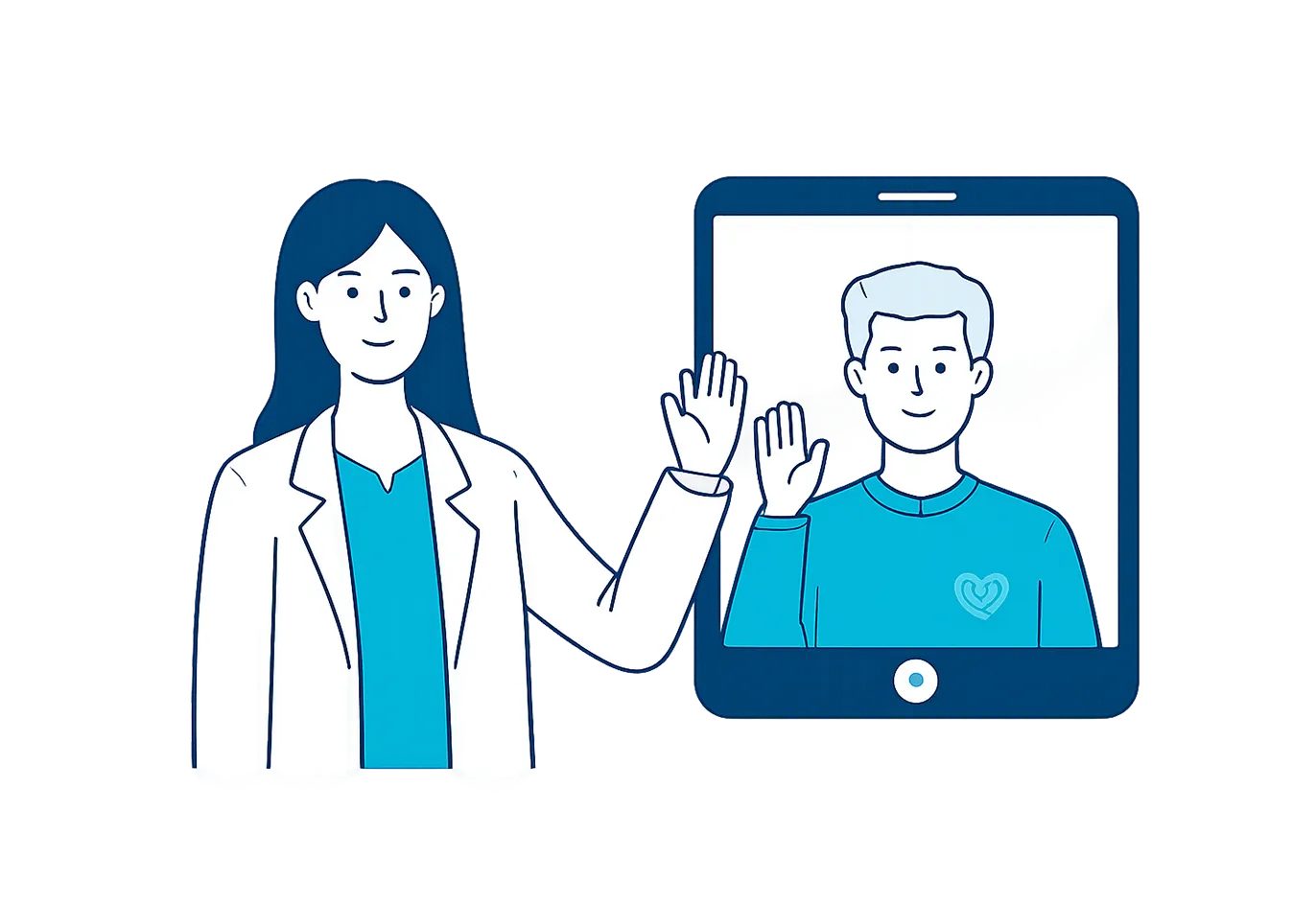 An illustration of a provider connecting with a patient over video call
