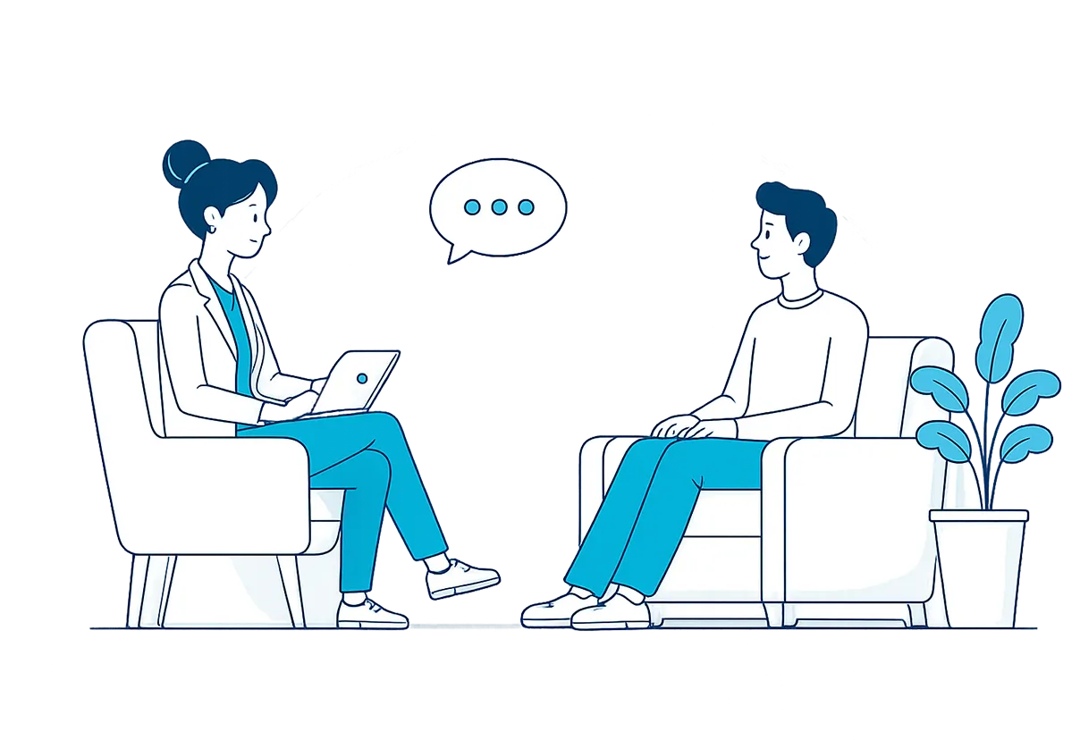 An illustration of a therapist consulting with a patient